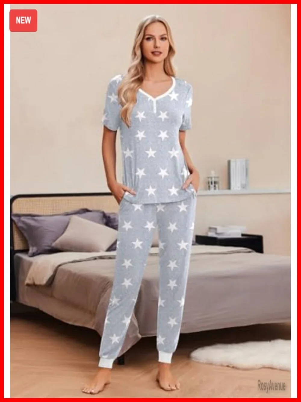 Women's Pajama Set - Short Sleeve Top & Jogger Pants with Pockets